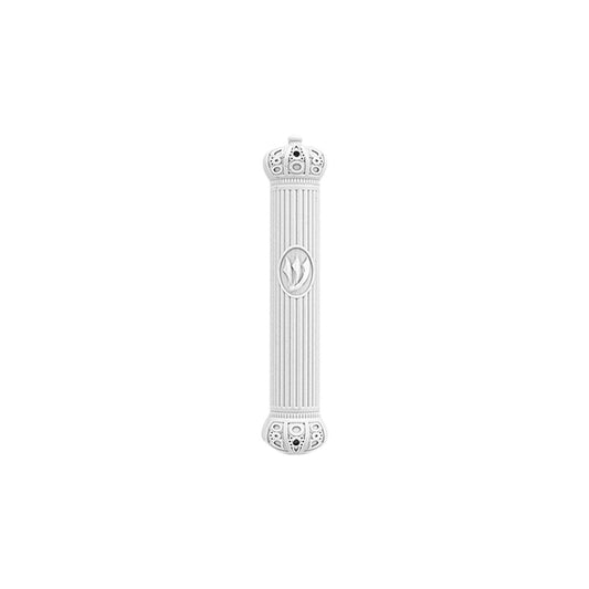 Plastic Mezuzah With Rubber Seal 12cm- White With Crown Motif - Ofek's Judaica -