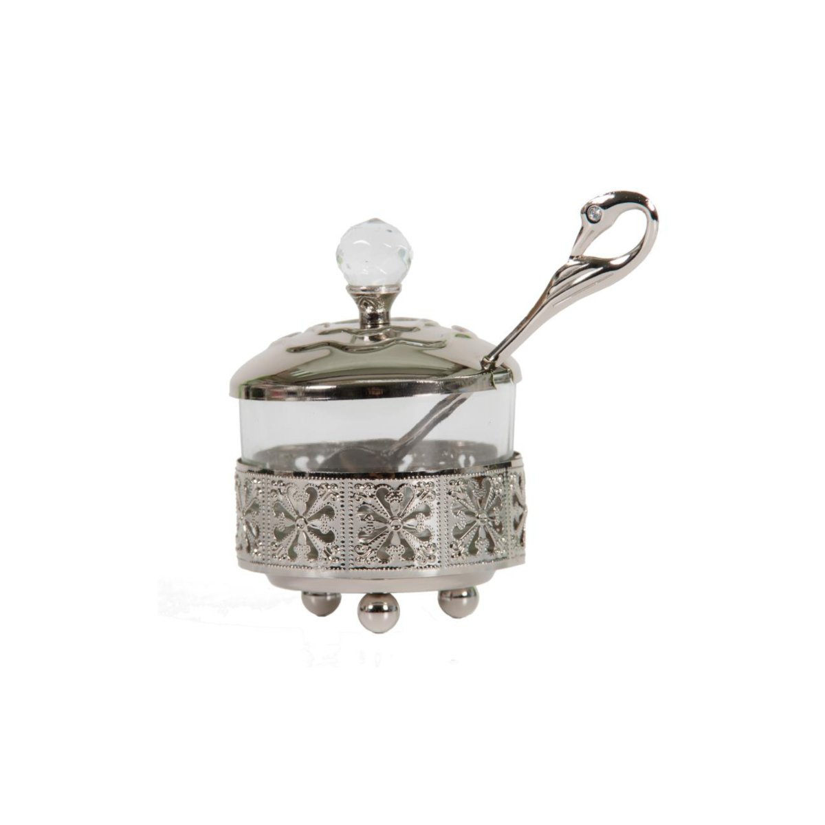 Silvered Filigree Honey Dish, 10cm - Ofek's Judaica -