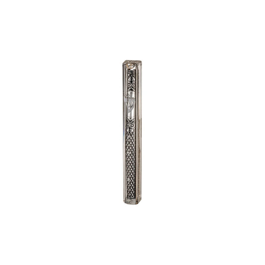 Transparent Plastic Mezuzah With Rubber Cork 12 Cm- With The Letter Shin And Plaque - Ofek's Judaica -